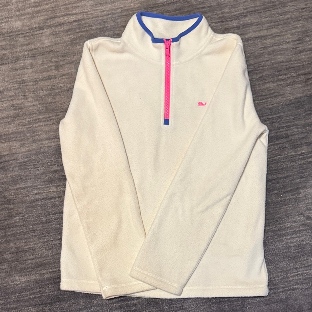 Vineyard Vines Cream Quarter-Zip Pullover with Pink and Blue Accents